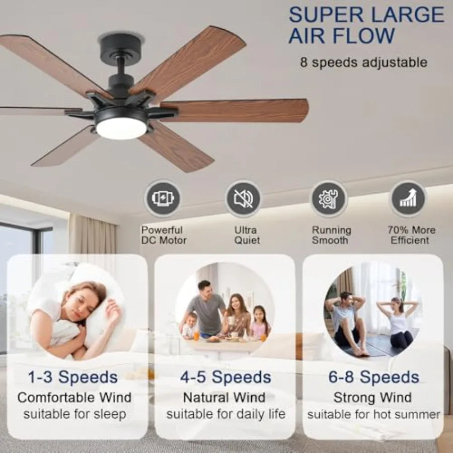 52in Ceiling Fans with Lights RGB Ceiling Fan with Light and Remote/APP ControlLow Profile Ceiling Fans with Lights for Bedroom