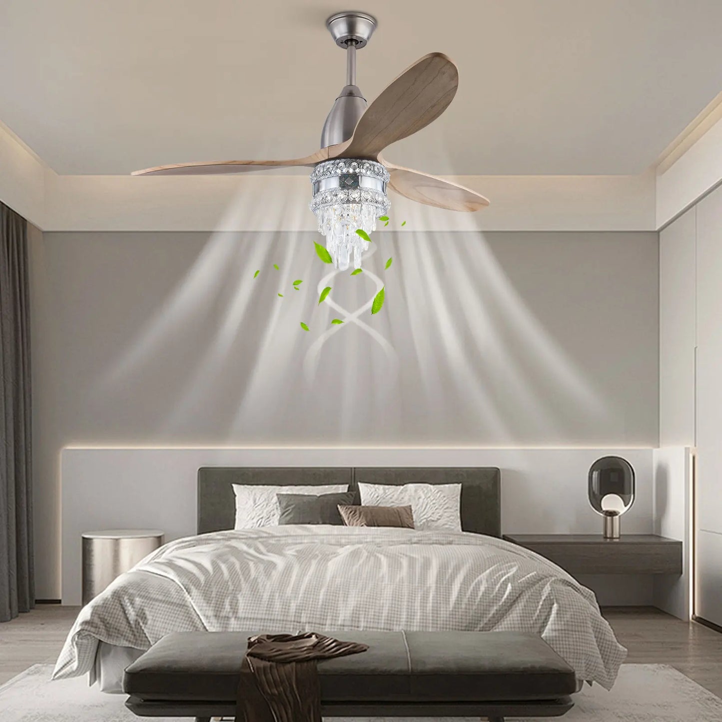 52 Inch Fan Pendant Light Ceiling Fan, Ceiling Fan with Remote Control,Flush Mount Ceiling Fan for Living Room,Dining Room,Hotel