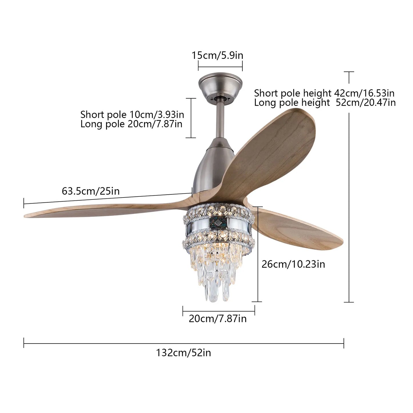 52 Inch Fan Pendant Light Ceiling Fan, Ceiling Fan with Remote Control,Flush Mount Ceiling Fan for Living Room,Dining Room,Hotel