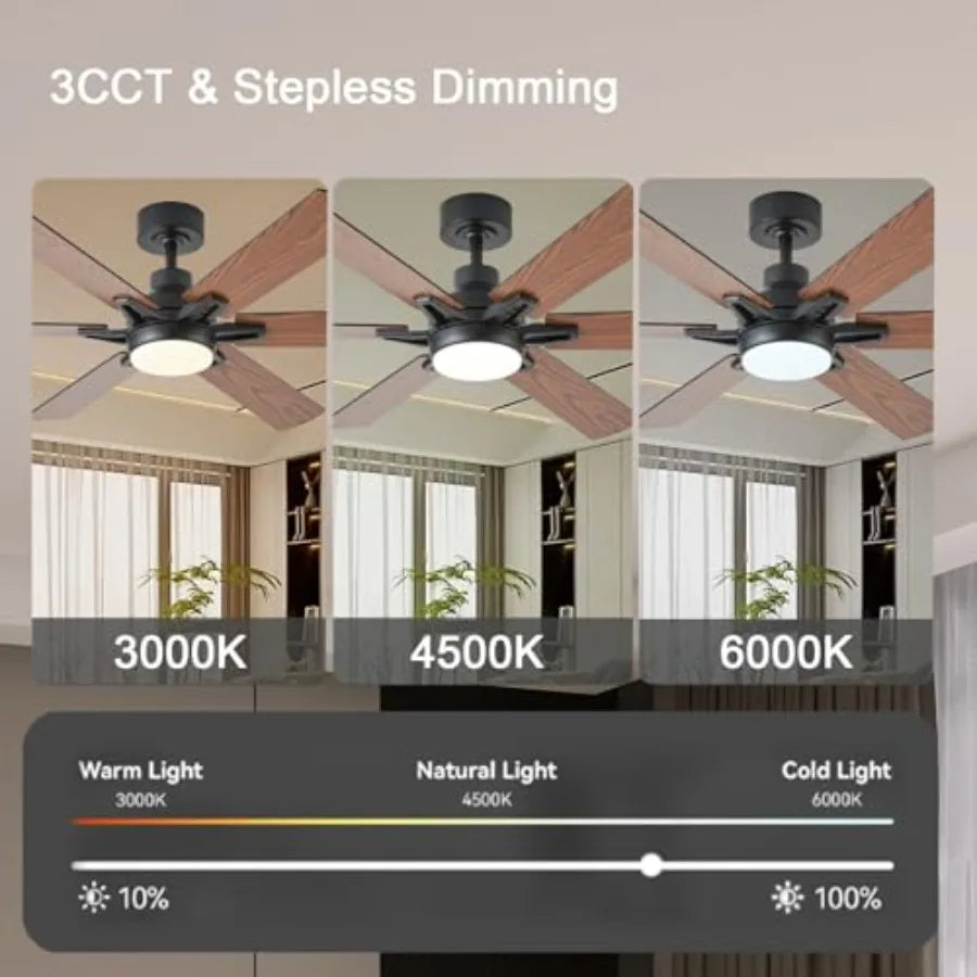 52in Ceiling Fans with Lights RGB Ceiling Fan with Light and Remote/APP ControlLow Profile Ceiling Fans with Lights for Bedroom