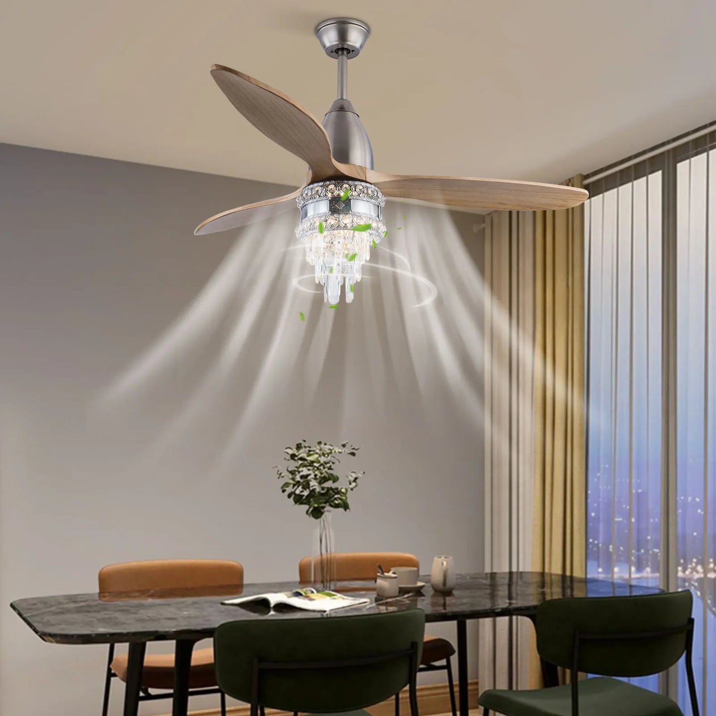 52 Inch Fan Pendant Light Ceiling Fan, Ceiling Fan with Remote Control,Flush Mount Ceiling Fan for Living Room,Dining Room,Hotel