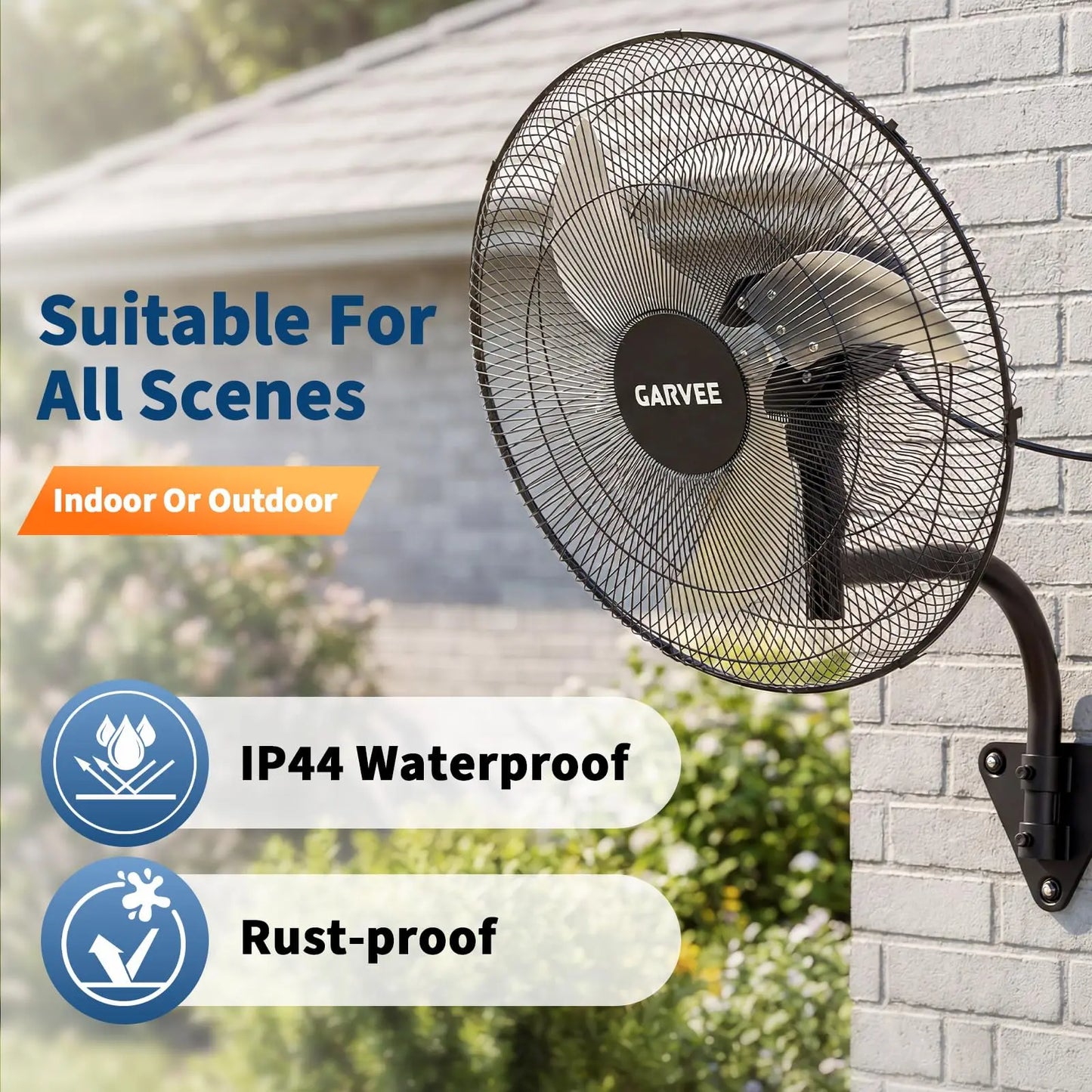 High Velocity Oscillating Wall Mount Fan, 3500 CFM 3-Speed Heavy Duty Industrial Shop Fan with 90° Oscillation & 30° Adjustable