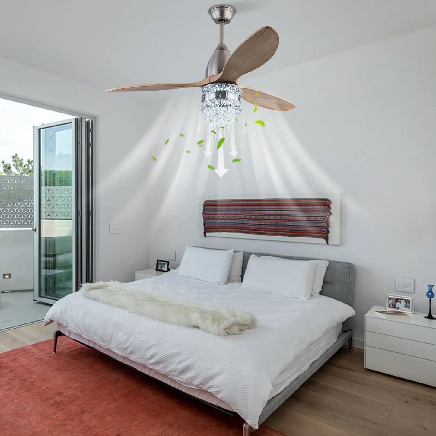 52 Inch Fan Pendant Light Ceiling Fan, Ceiling Fan with Remote Control,Flush Mount Ceiling Fan for Living Room,Dining Room,Hotel