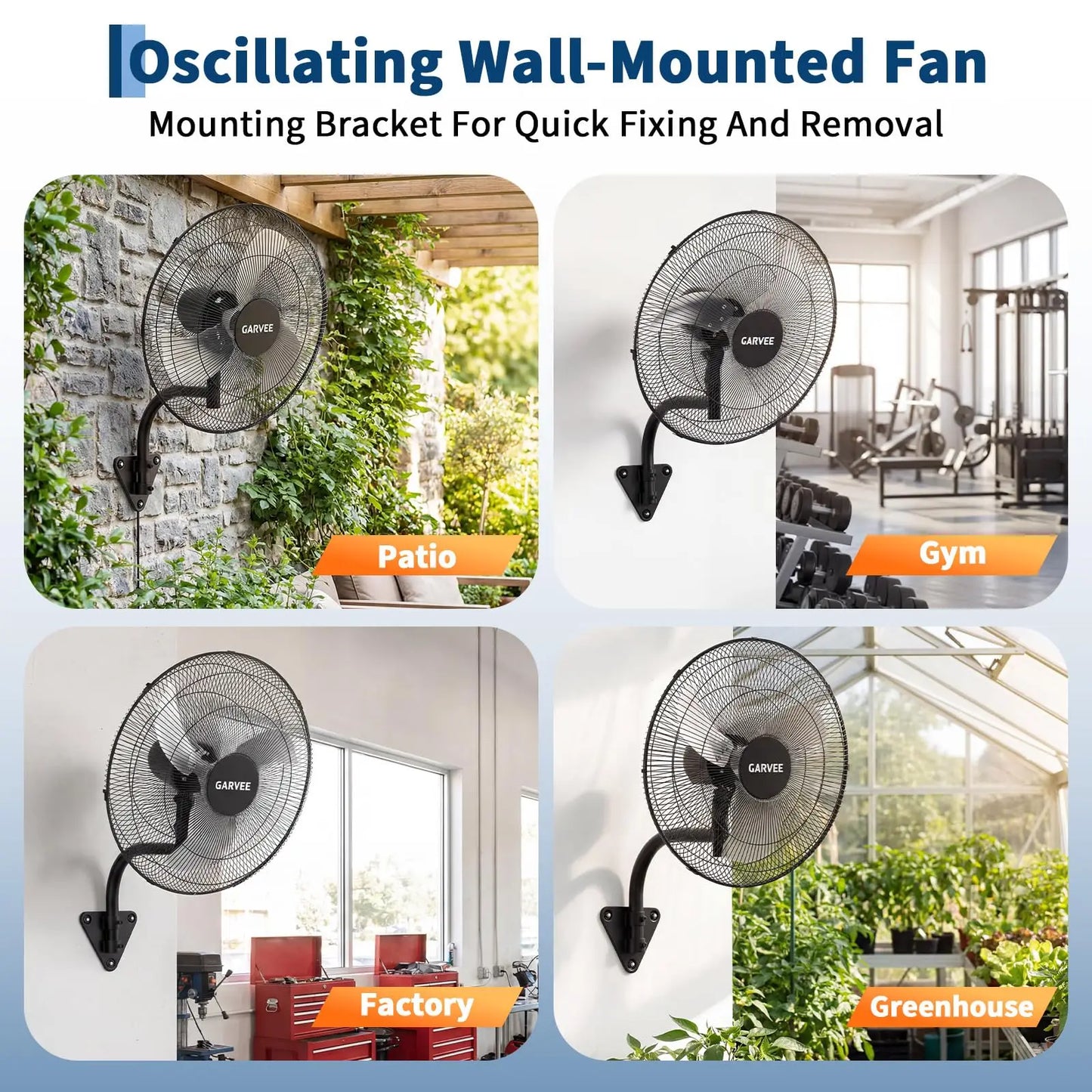 High Velocity Oscillating Wall Mount Fan, 3500 CFM 3-Speed Heavy Duty Industrial Shop Fan with 90° Oscillation & 30° Adjustable
