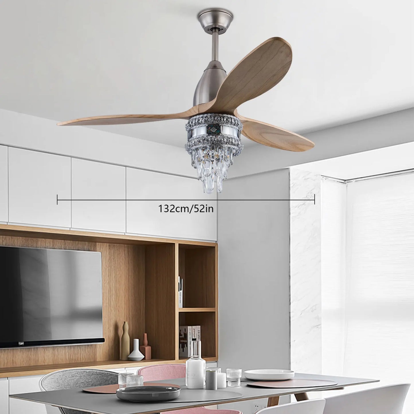 52 Inch Fan Pendant Light Ceiling Fan, Ceiling Fan with Remote Control,Flush Mount Ceiling Fan for Living Room,Dining Room,Hotel